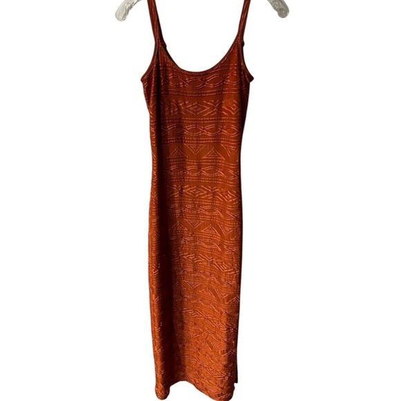 Shape FX Maxi Dress Womens 6 Geometric Embossed Side Slit Shelf Bra Stretch Sexy - Picture 1 of 7